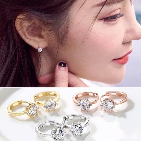 *NEW 925 Sterling Silver Diamond Hoop Earrings 1 - Picture 2 of 9